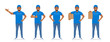© Volha Hlinskaya - Handsome delivery man in blue uniform standing in different poses set isolated vector illustration