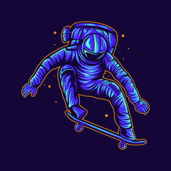 Wall Mural - astronaut skateboard jump on space vector illustration design