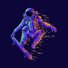 Wall Mural - astronaut skateboarding jump with skateboard vector illustration design