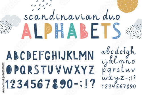 Cuadros en Lienzo set of two vector scandinavian lettering alphabets