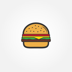 Hamburger icon - Flat style design. Fast food vector icon. Burger sign or symbol. Vector illustration.