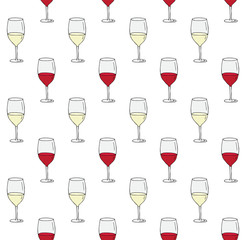 Canvas Print - Vector seamless pattern of hand drawn doodle sketch white and red wine glass isolated on white background