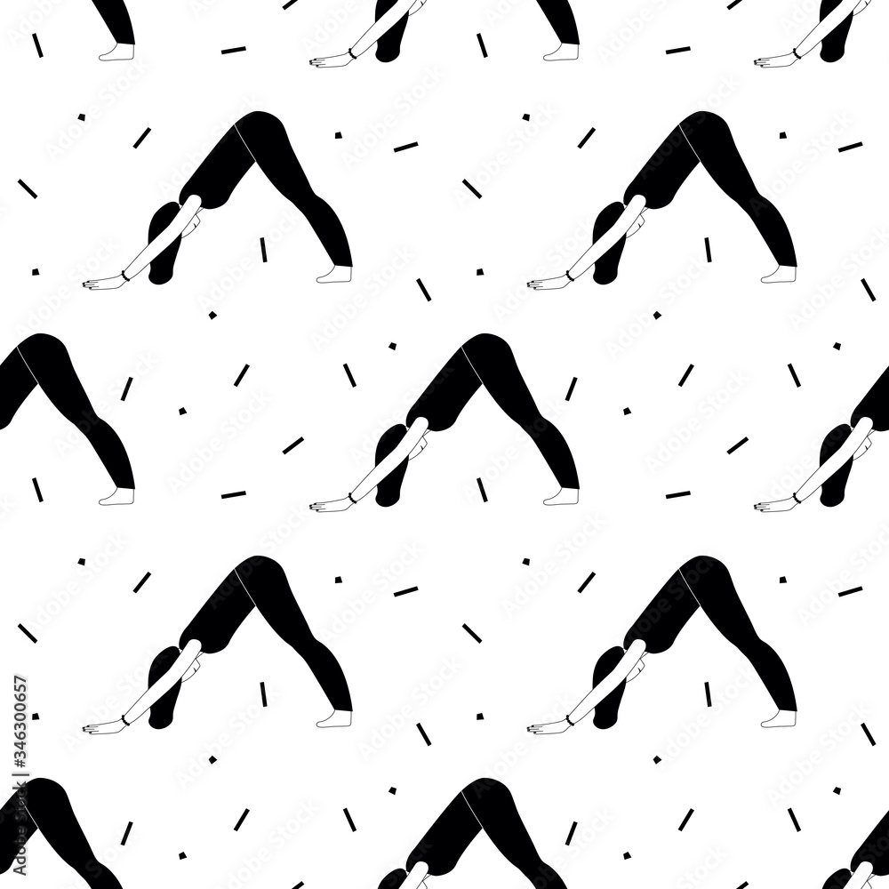 Seamless pattern witn woman doing yoga at home. Illustration with pose ...