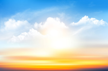 Aufkleber - Sunset sky background with transparent clouds. Vector illustration