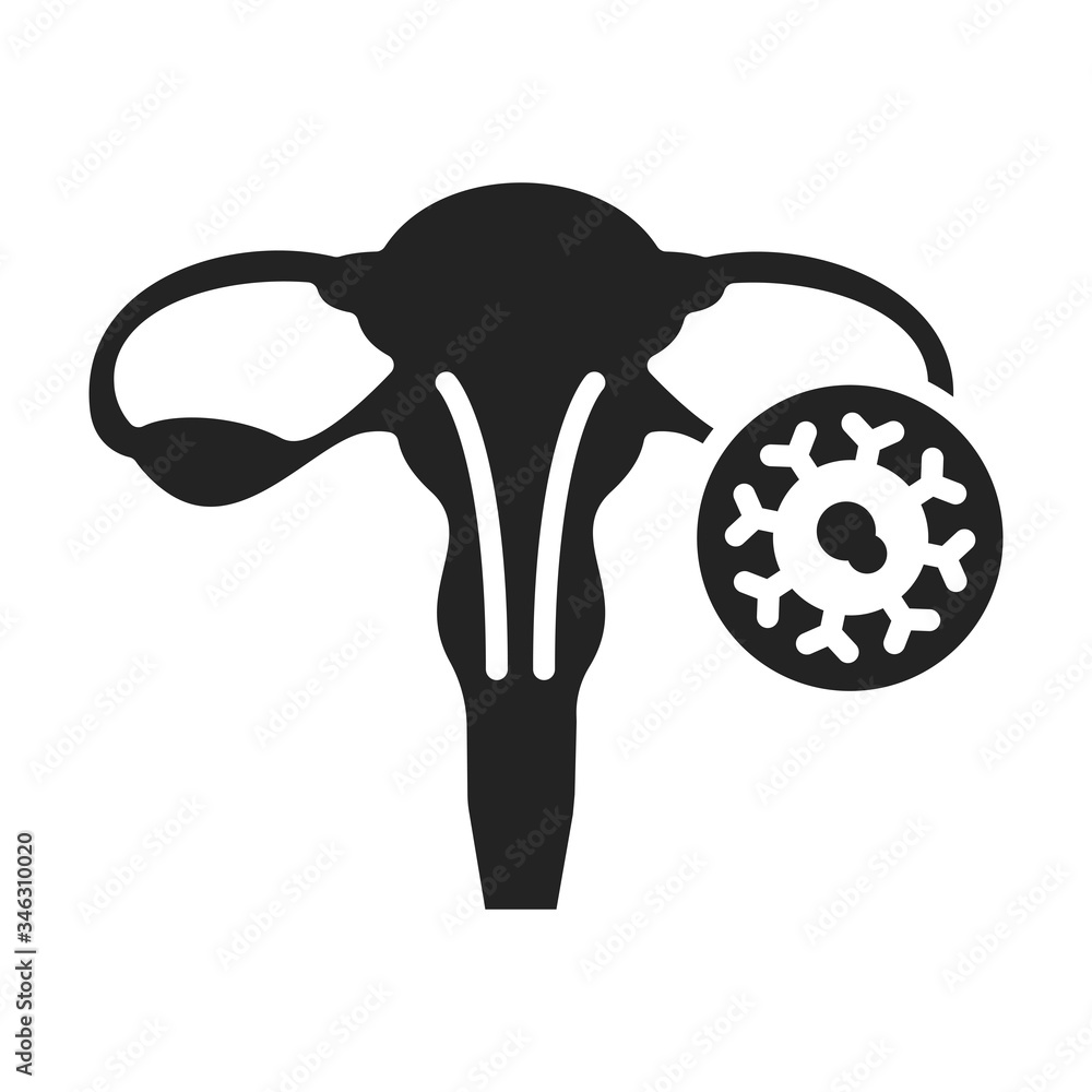 Cervical cancer black glyph icon. Malignant neoplasm. Female ...