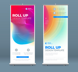 Wall Mural - Roll Up banner stand presentation concept. Corporate business roll up template background. Vertical template billboard, banner stand or flag design layout. Poster for conference, forum, shop