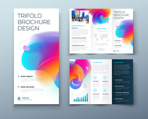 Wall Mural - tri fold brochure design with liquid abstract element. corporate business template for trifold flyer