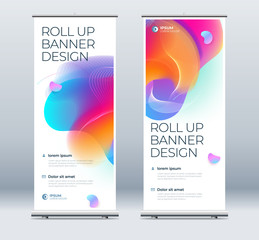 roll up banner stand presentation concept. corporate business roll up template background. vertical 