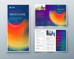 Tri fold brochure design with liquid abstract element. Corporate business template for trifold flyer. Layout with modern abstract background. Creative concept folded flyer or brochure.