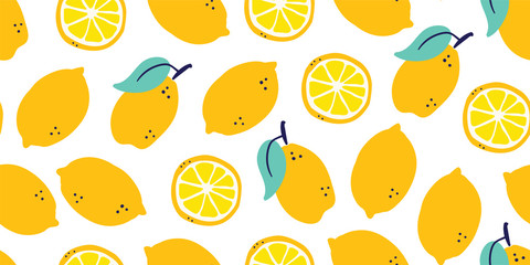 Wall Mural - lemons fruits seamless pattern, juicy design