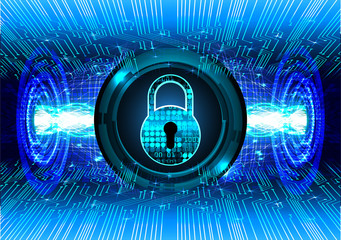 closed padlock on digital background, blue key cyber security