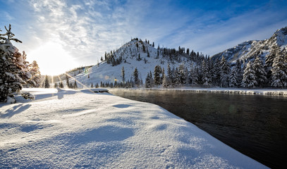 Scenic, snowy scene of a typical winter day in the Rocky Mountains