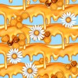 © Gribanessa - Seamless dripping honey pattern and white chamomiles