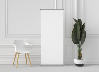 Wall Mural - roll up banner stand mockup. 3d render.