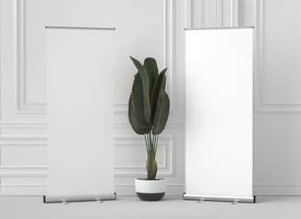 Wall Mural - roll up banner stand mockup. 3d render.