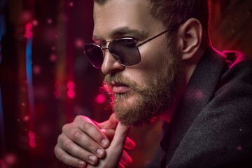 Wall Mural - thoughtful man with beard and moustache