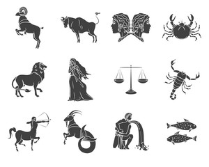 Wall Mural - set of silhouettes of zodiac signs symbols on a white background