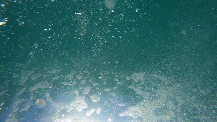 Wall Mural - Underwater Bubbles  through water surface, natural slow motion underwater scene