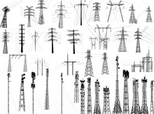 Group With Thirty Nine Antenna Towers On White