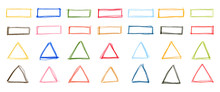 Hand Drawn Colorful Rectangles And  Triangles Written By Colored Pencil