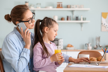 Sticker - Working mother with little daughter at home