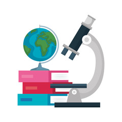 Wall Mural - microscope with world planet and books vector illustration design