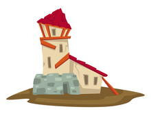 Old House Construction, Destroyed Barn Or Dwelling Vector