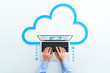 canvas print picture - Cloud computing technology. Business man using laptop. Upload and download files.