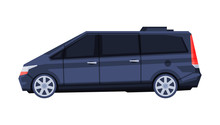 Passenger Van Minibus, Black Government Or Presidential Vehicle, Luxury Business Transportation, Side View Flat Vector Illustration