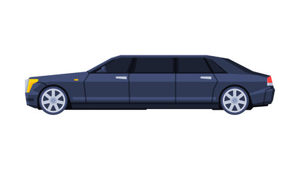 Canvas Print - Black Limousine Car, Government Presidential Auto, Luxury Business Transportation, Side View Flat Vector Illustration