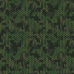 Wall Mural - Stylish knitted military camo. Green wool camouflage pattern . Seamless texture. Design for fabric printing. Vector background