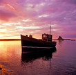 Colourful dawn at the small harbour at Lindisfarne Holy Island Northumberland
