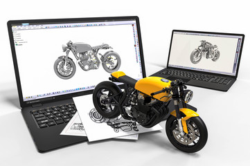 Wall Mural - 3D render image representing motorcycle development with the help of a computer software