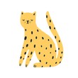© Good Studio - Cartoon amusing spotted wild animal vector flat illustration. Cute african leopard sitting isolated on white background. Exotic feline elegant dangerous predator in doodle style
