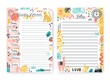 © Good Studio - Set of colorful doodle weekly planner and notes template with place for text vector flat illustration. Cute plan, list of tasks, diary, event reminder for week decorated by phrase and design element