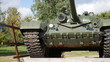 monument green tank t-72 in the summer during the daytime