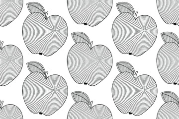 Wall Mural - Hand drawn apples and leaves for anti stress coloring page.