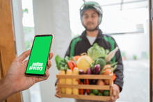 Food Ordering Via Smartphone Apps. Online Shopping. Grocery Delivery At Home