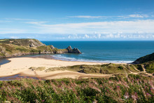 Three Cliffs Bay On The Gower Peninsular West Glamorgan Wales Which Is A Popular Welsh Coastline Attraction Travel Destination Of Outstanding Beauty In The UK