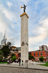 Batumi, Adjara/Georgia - August 05 2019:  Europe Square with Medea monument, beautiful mansions with towers