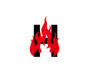 Burning H Letter Icon, Hot Fire Fame H Logo Design