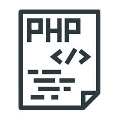 Sticker - php code black line icons on white background