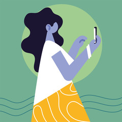 Sticker - woman holding smartphone, social media