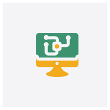 Computer Concept 2 Colored Icon. Isolated Orange And Green Computer Vector Symbol Design. Can Be Used For Web And Mobile UI/UX