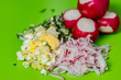 Light salad of radish with cucumber and detox water with cucumbers Healthy diet