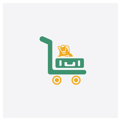 Trolley with Luggage concept 2 colored icon. Isolated orange and green Trolley with Luggage vector symbol design. Can be used for web and mobile UI/UX