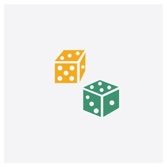 Wall Mural - Dice concept 2 colored icon. Isolated orange and green Dice vector symbol design. Can be used for web and mobile UI/UX