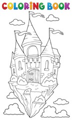 Canvas Print - Coloring book flying castle theme 1