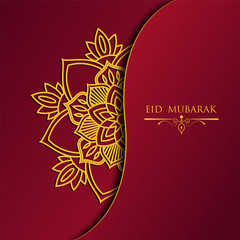 Wall Mural - Happy eid mubarak greeting card design. Month of fasting for Muslims. With a golden mandala pattern on a gradient red color. Happiness day for Muslims.