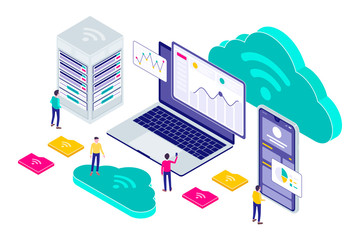 Isometric Cloud Technology Modern Illustration, Web Banners, Suitable for Diagrams, Infographics, Book Illustration, Game Asset, And Other Graphic Assets